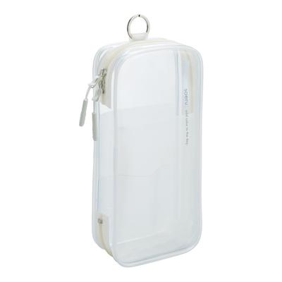 LIHIT LAB Soeru Round Zip Pen Holds Approximately 12 Frosted Case, Pens, Clear, A8103-1