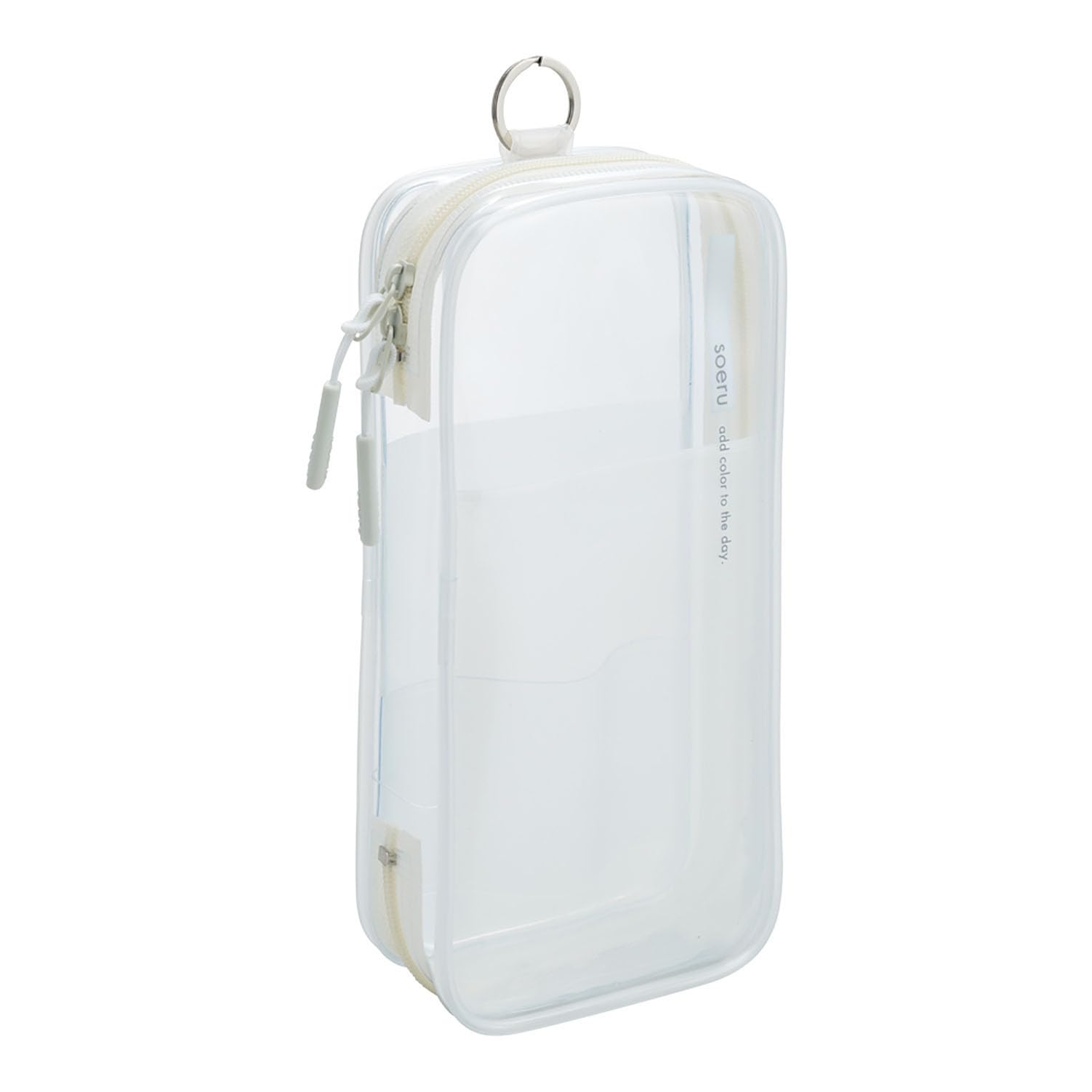 

LIHIT LAB soeru Round Zip Pen Holds Approximately 12 Frosted Case, Pens, Clear, A8103-1