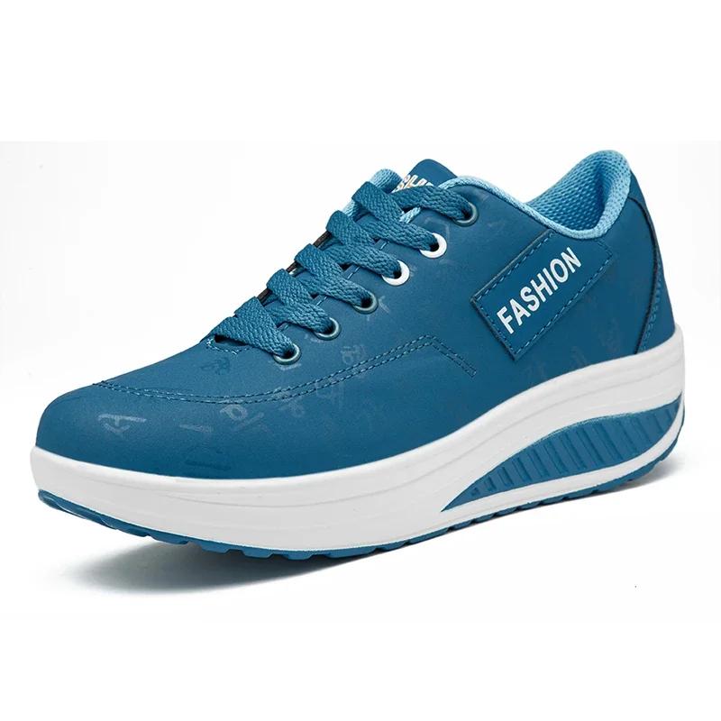 

Women Leather Lace Up Platform Casual Sneakers Mujer Non-Slip Soft Wedges Walking Shoe Fashion Thick Bottom Autumn Running Shoes 35 синий
