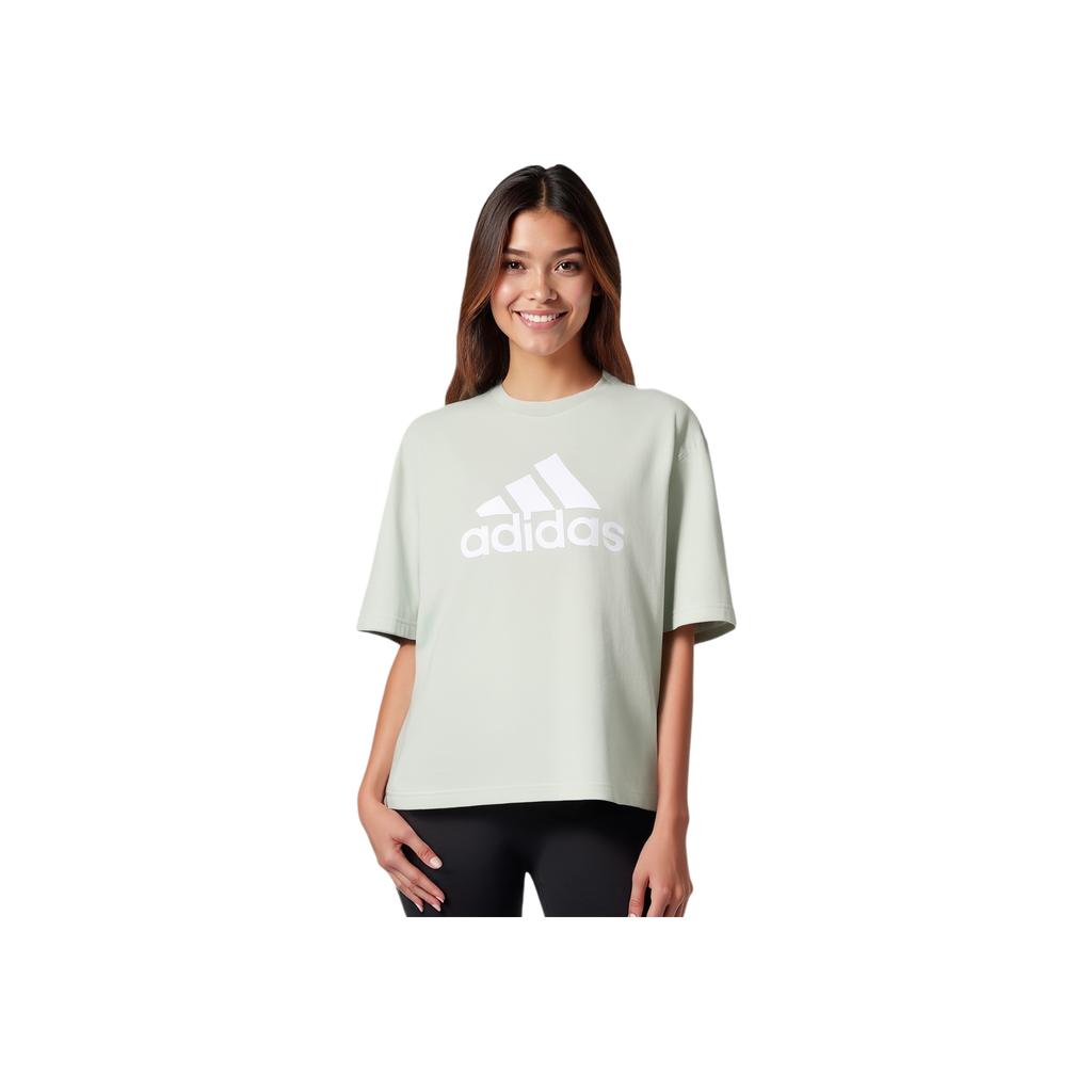 adidas Future Icons Badge Of Tee Logo Print Crew Neck Short Sleeve T-Shirt Women Tops Linen-Green HK0508