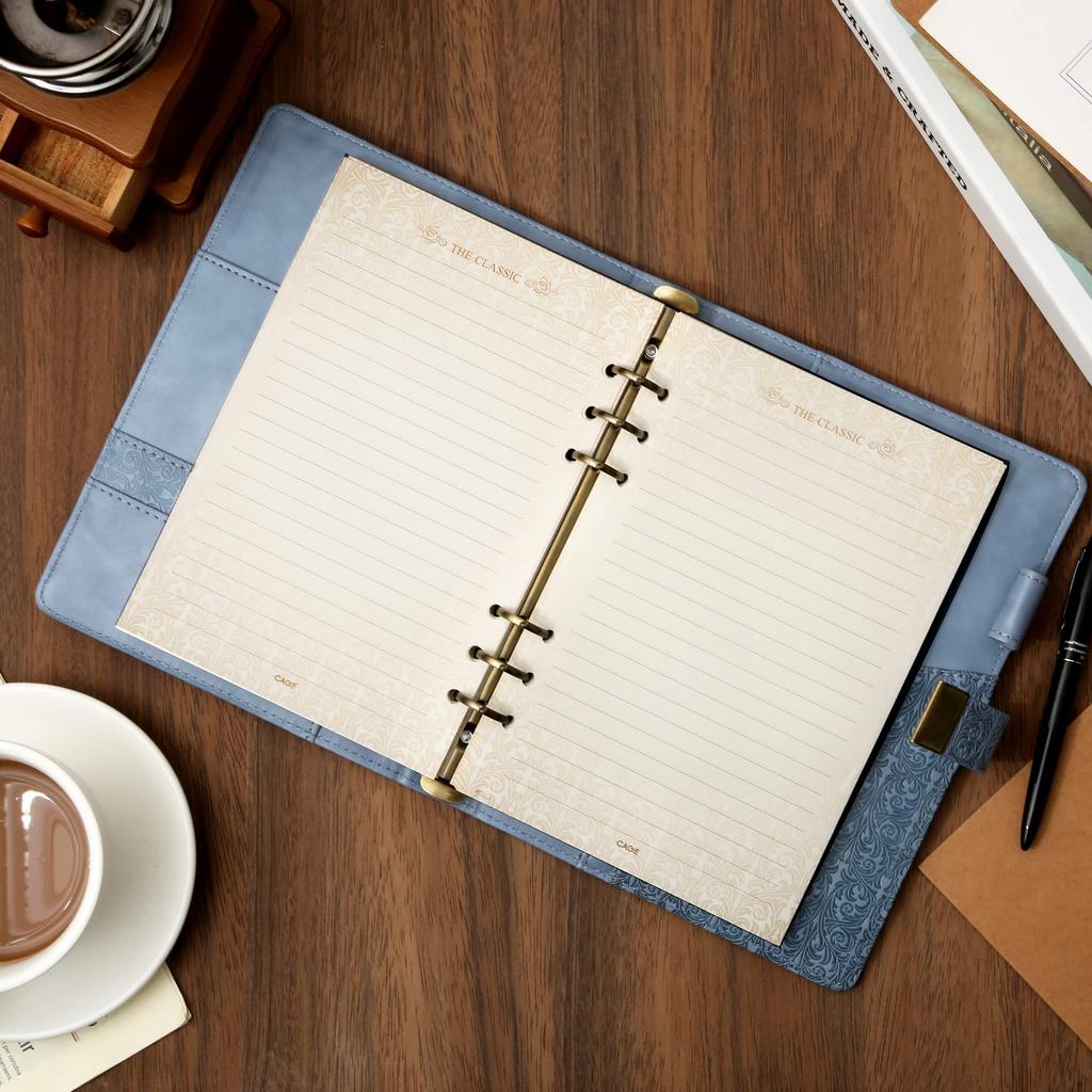 CAGIE System Planner A5 Lockable Notebook Antique Diary with Business Card Waterproof PU 230 X 180mm Lock, Loose-leaf, 6-ring Ring, Diary, Storage,