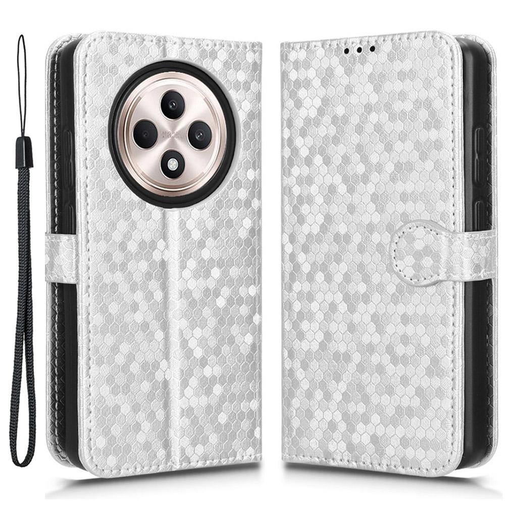 

For Oppo Reno12 F 5G Wallet Phone Case Dot Pattern Imprint PU Leather Flip Cover Silver