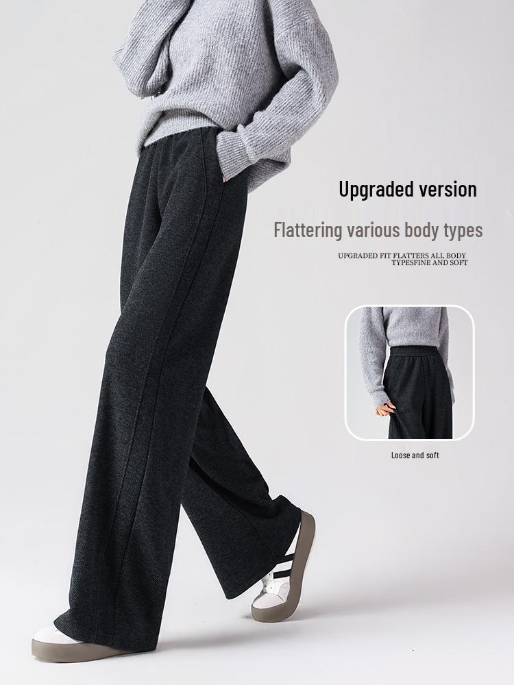 Women's Wool Wide-Leg Pants, Brown Herringbone, Slimming & Comfortable, Skin-Friendly, 2025 Autumn/Winter Collection