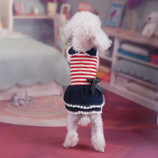 Pet Dress Stripe Pattern Bow Tie Thin Windproof Comfortable Pleated Edge Adorable Summer