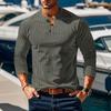 Men's Striped Henley Long Sleeve Shirt Casual Slim Fit Button Neck Top