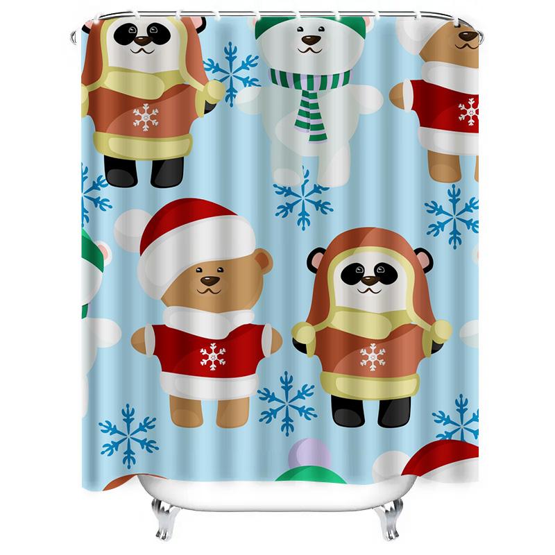 TU Cute Bear Christmas Shower Curtain Waterproof Festive Holiday Bathroom Decor Set Modern Farmhouse Style Holiday Gift