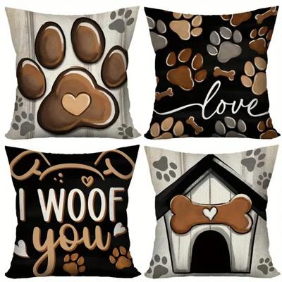 Home Decor Dog Paw & Love Pattern Cushion Covers Pattern Cushion Cover Suitable for Sofa Bedroom Car Pillow Cover