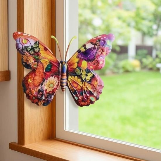3Pcs Colorful Butterfly Wall Decoration, Weather-proof Butterfly Shape Wall Art, Metal Butterfly Hanging Ornament for Home, Garden, Yard, Patio
