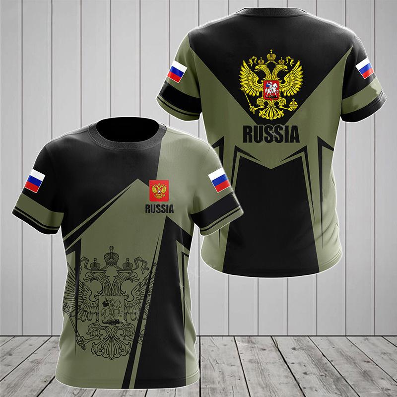 Sporty Essential! Short-sleeve T-shirt with Russian National Emblem, Casual Wear.