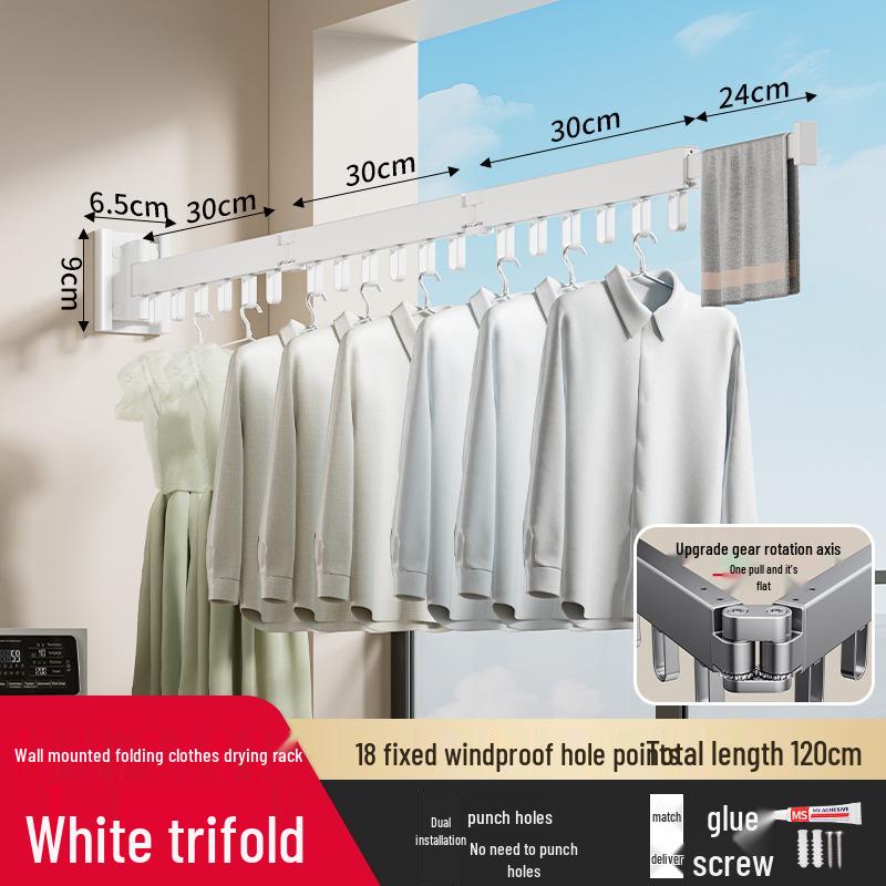 Wall-Mounted Retractable Clothes Drying Rack for Balcony and Bay Windows