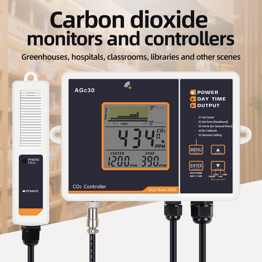 Carbon Dioxide Controller AGc30 CO2 Controller Dual Sensor CO2 Monitor EU US Plug CO2 Concentration Control for Greenhouse