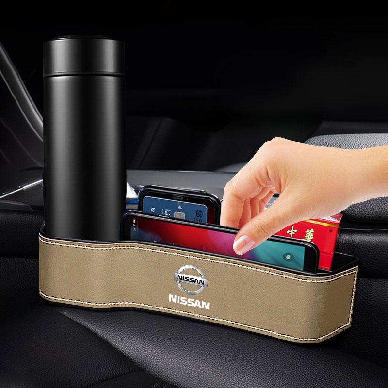 2 st Multifunktionell Bilsätesorganisatör Förvaringslåda för Sätesspringa för Nissan Nismo Juke Leaf Micra K12 Note Patrol Qashqai J11 J10 Tiida