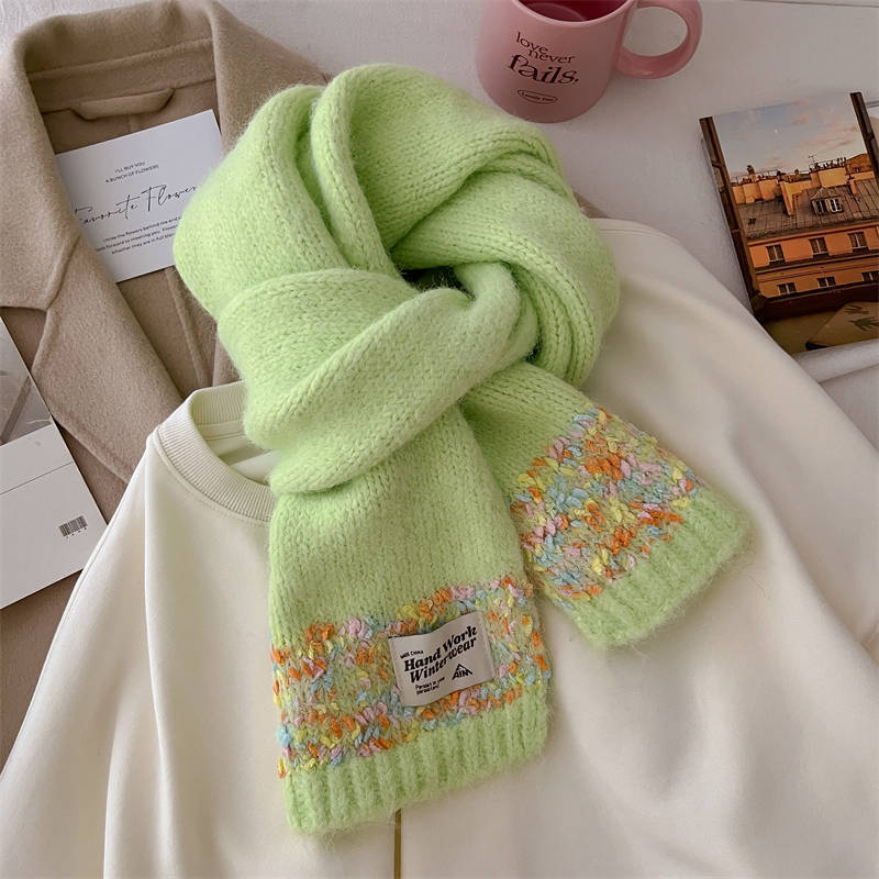 

New Colorful Candy Dot Winter Wool Scarf Dopamine Color Soft Waxy Knitted Scarf
