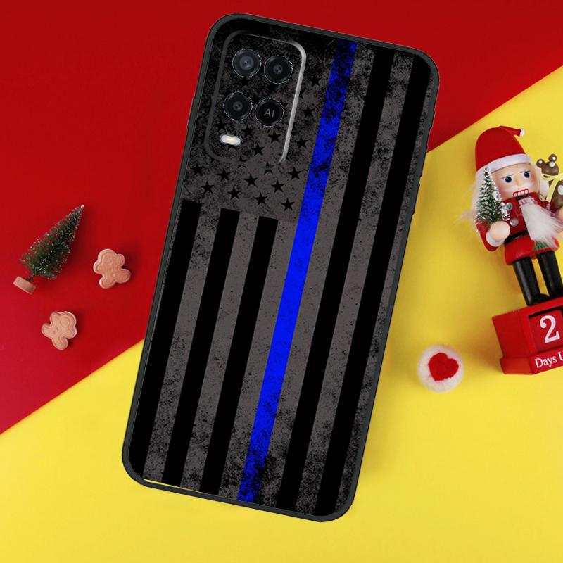 Police Styled Thin Blue Line Flag Case For Oppo A94 A74 A54 A60 A40 A80 A16 A76 A96 A98 A58 A78 A18 A38 A57 A17 A15 A5 A6 Pro