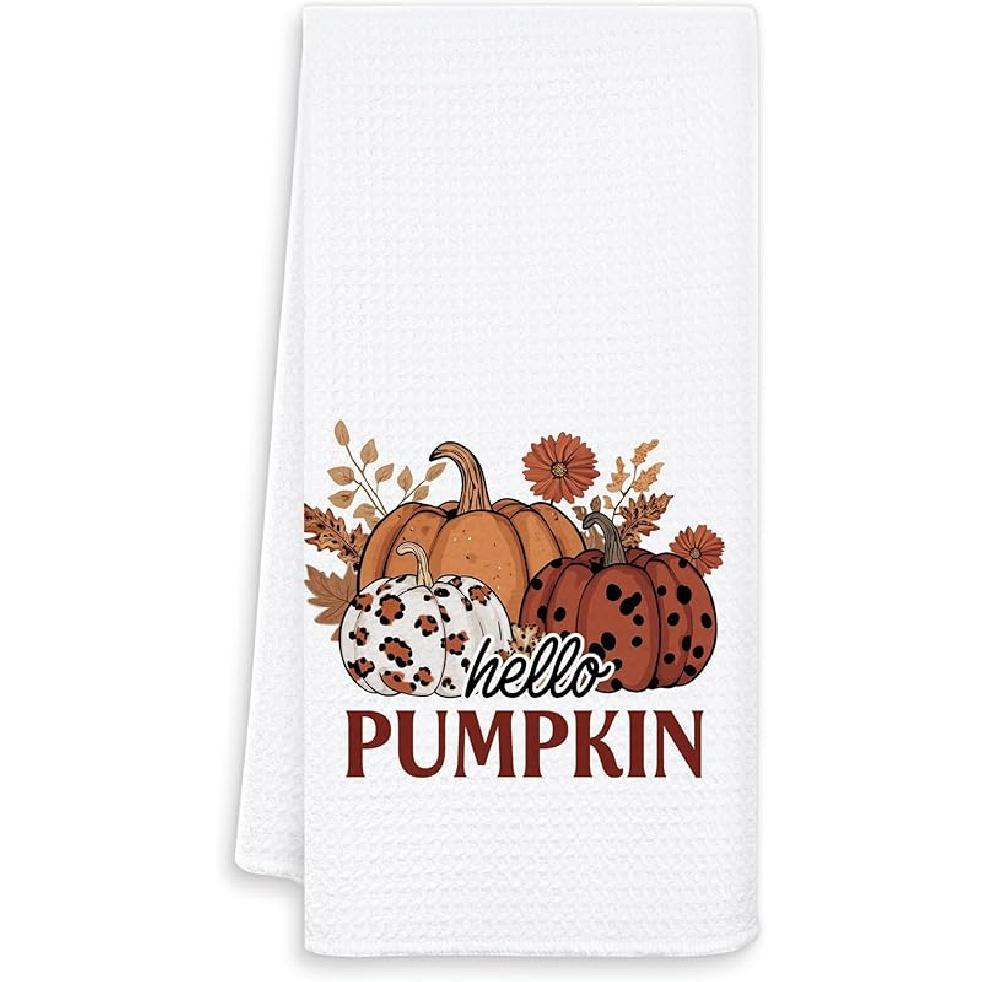 Fall Pumpkin Cow Kitchen Towels, Rustic Farm Animal Floral Pumpkin Dish Tea Towel for Kitchen Decor, Farmhouse Fall Autumn Hand Towels for Bathroom
