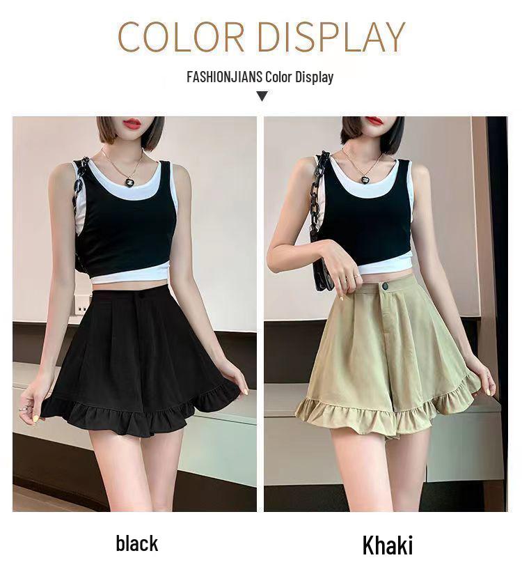 Women's Summer Khaki High-Waisted A-Line Pleated Wide-Leg Pants