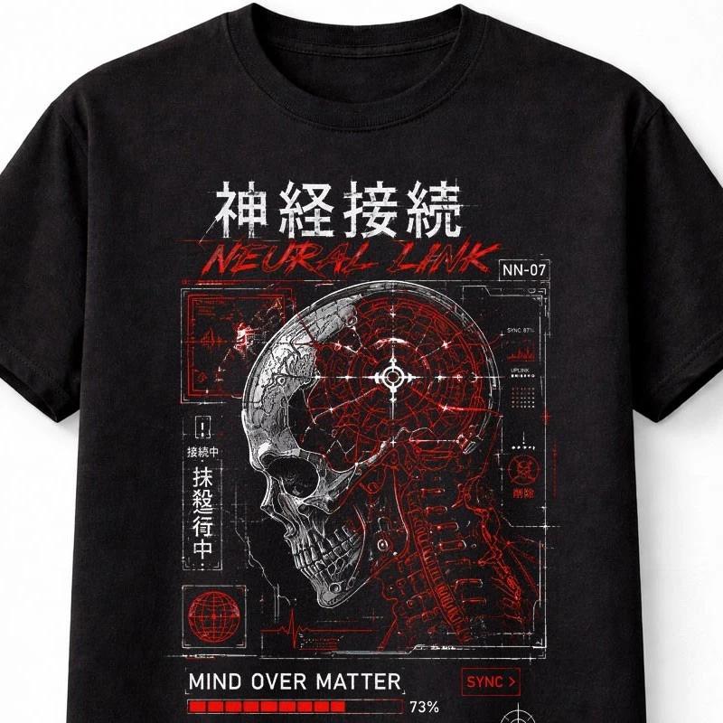 Neural Link Cyberpunk Skull Y2K Tech Gamer Unisex TShirt S