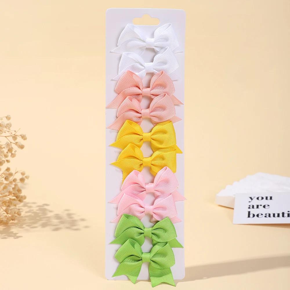 10Pcs/Set Classical Solid Ribbon Bow Hair Clips for Kids Girl Handmade Bows Hairpin Barrettes Headwear Children Hair Accessories