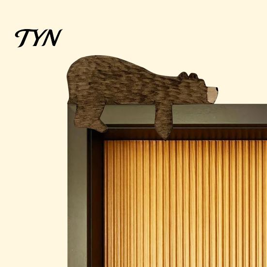 Nursery Door Frame Decoration Wood Brown Bear Topper, Adorable Shape Statue Decor, Nature Inspired Room Decor Animal Shelf Corner Wall Art for