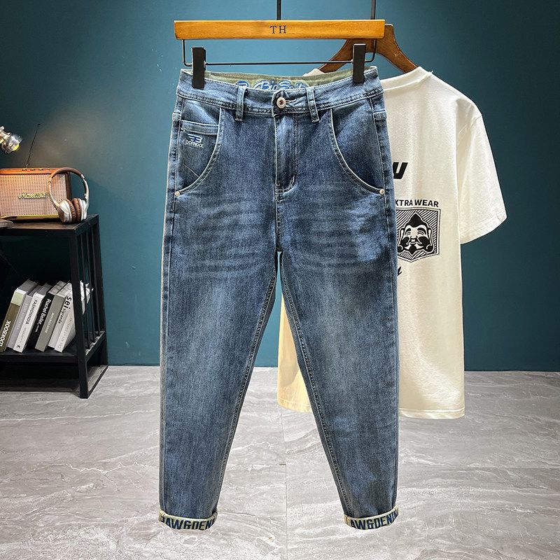 Men's Straight-Leg Jeans, New Spring/Autumn Fashion Brand, Slim-Fit Casual Cropped Pants with a Stylish and High-End Feel