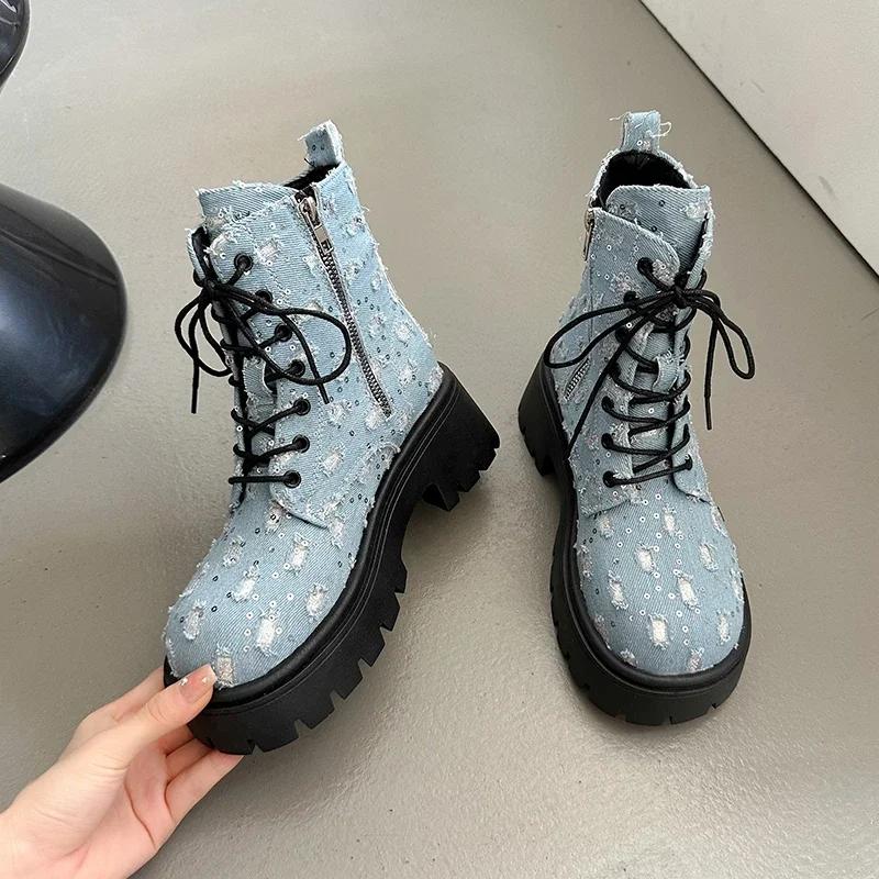 Big Size Women's Boots 2024 Fall/winter New Buckle Ankle Boots Round Head Flat Casual Martens Boots Women Retro