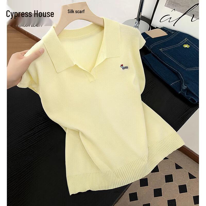 

Women s Embroidered Lapel Knit Pullover M