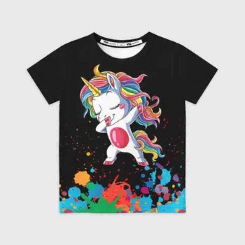 Children's Cartoon Unicorn Print Multi-color T-shirts Girls Fashionable Sof Comfortable T-shirt