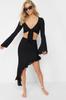Women's Bottom-Top Set Fashion New Season Brown Fitted Woven Ruffle Blouse Skirt Set