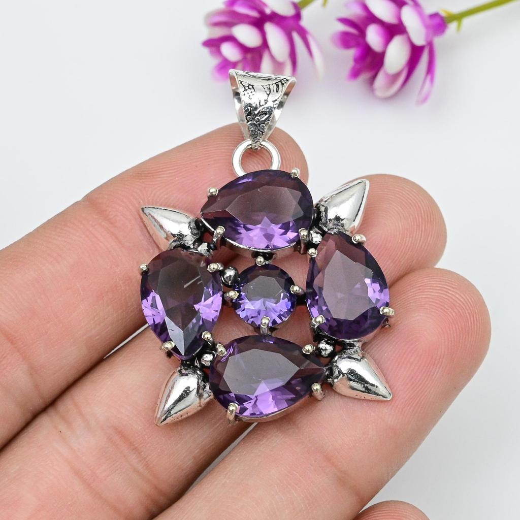 Amethyst Anhänger Edelstein Schmuck, 925 Sterling Silber Anhänger, Geschenk für Frauen handgefertigter Anhänger