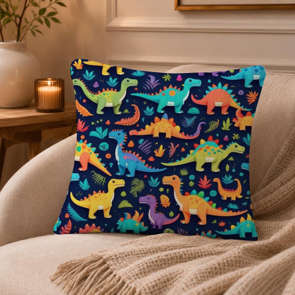 Cartoon D-Dinosaurs Cushion Cover Anti-dustmite Pillowcase Invisible zipper silky short plush Sofa cushion cover