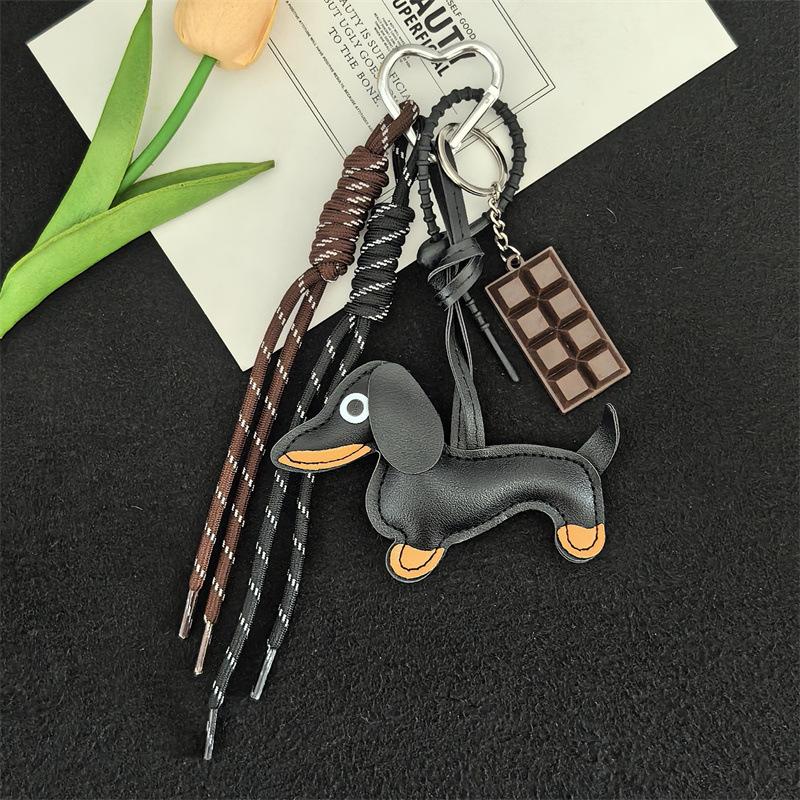 

Dachshund Keychain Leather Strap Design Ins Car Keyring Bag Pendant Femme Handbag Ornament