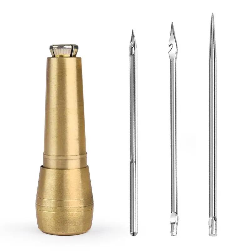Diy Leather Sewing Awl Needle With Copper Handle Set Leather Sewing Kit Leather Canvas Tent Shoes Repairing Tool W/Nylon Thread