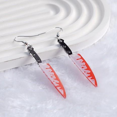 Halloween Bloody Knife Earrings, Creative Horror Bleeding Fruit Knife Drop Earrings, Double Flat Acrylic Ear Jewelry