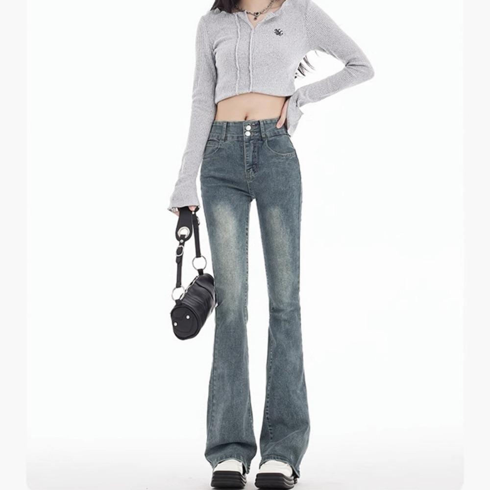 Retro versatile micro-flared jeans for women's 2025 autumn and winter new high-waisted and thin hips-covering horseshoe jeans
