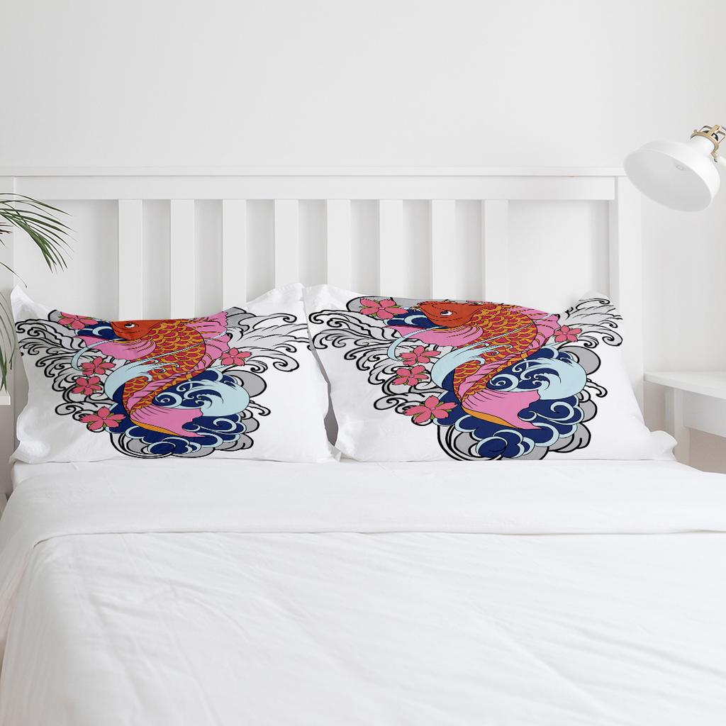 Koi Flowers Water Waves Carp Bedding Set 3pcs Duvet Cover Pillowcase Kids Adult Quilt Cover Double Bed Set Home Textile