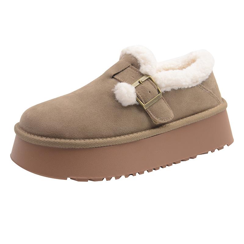 Women's Large Size Thick Bottom Winter Warm Fur Beanies Padded Lined Ankle Boots Non-slip Hiking Sports Cotton Shoes