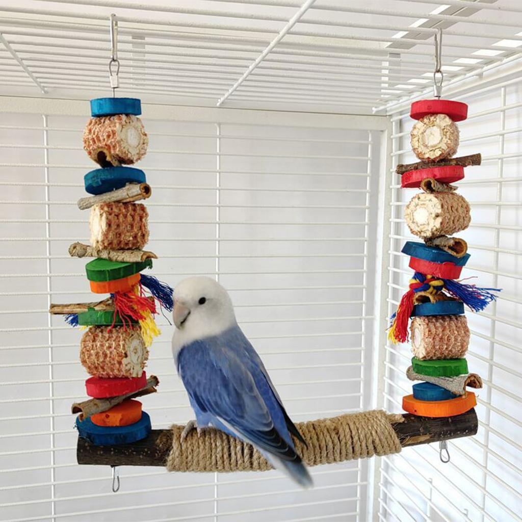 Bird Swing for Cage Parrot Perch Natural Wood Stand Bird Toy Parakeet Chew Toy Wood Blocks for Small Parakeet Cockatiels
