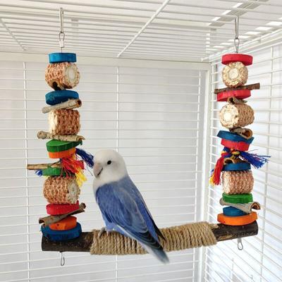 Balançoire à oiseaux pour cage à perroquet, support en bois naturel, jouet à mâcher pour perruches, blocs de bois pour petites perruches et calopsittes
