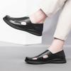 Fashion Summer Classic Black Hollow Out Leather Shoes Breathable and Comfortable Business Daily Hiking Shoes Middle Aged  Casual Shoes