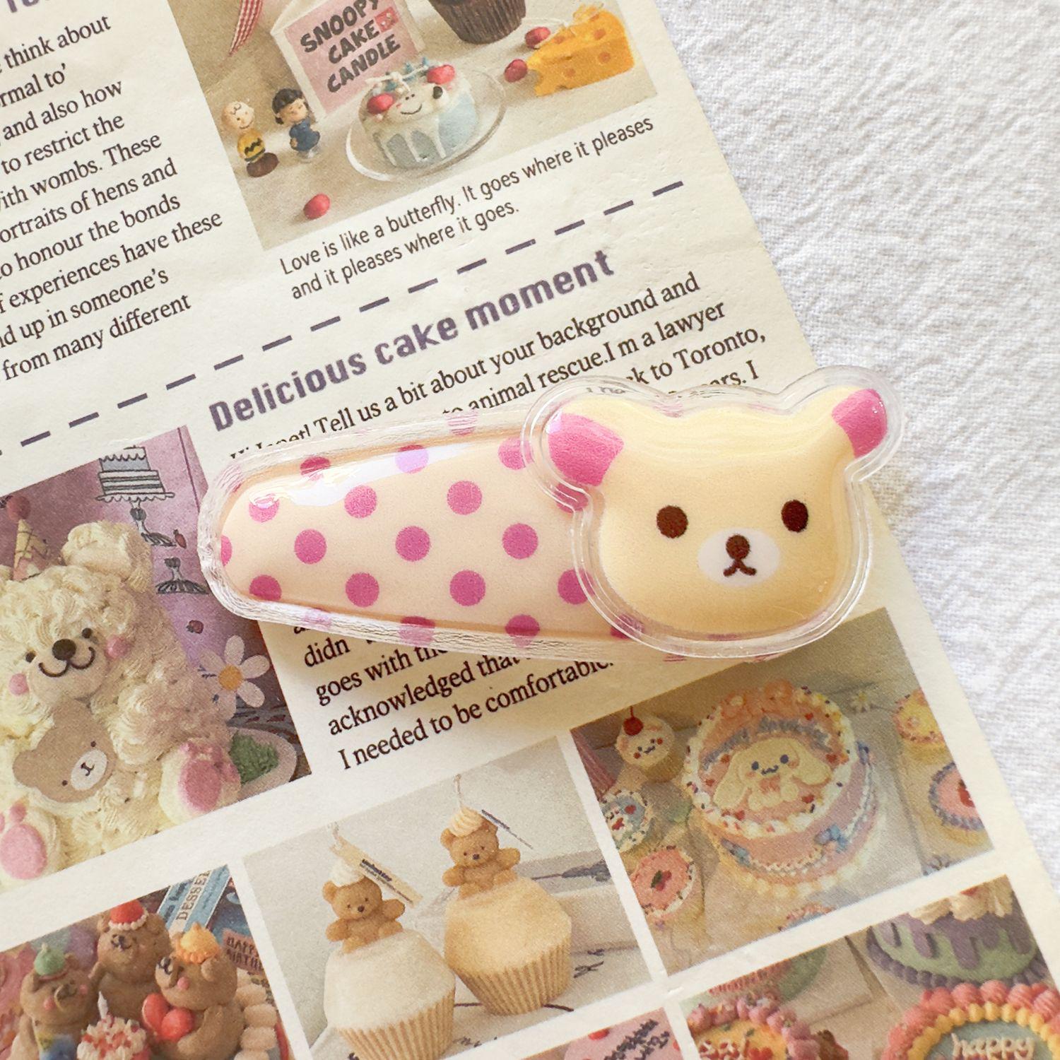 

Adorable Polka Dot Bear Hair Clip - Soft Cartoon Bang Accessory for Girls