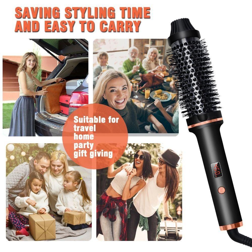 Ceramic 1.5 Inch Curling Iron Brush 3 IN 1 Heated Round Brush  Straight and Curly Hair