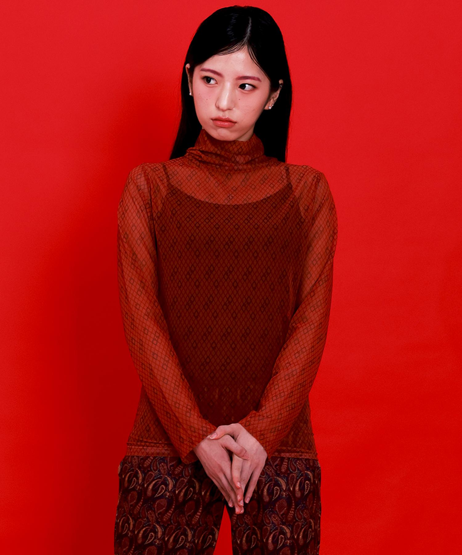 Ogi Coral Mesh Turtleneck Top Coral