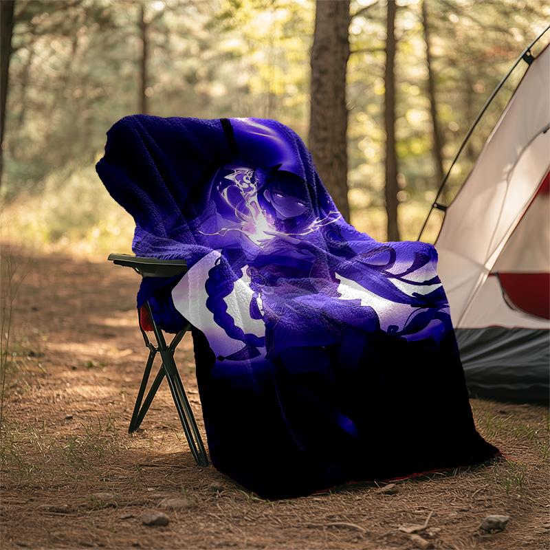1pc Genshin Impact Beelzebul2 Theme Blanket - Digital Print, Polyester, Cozy for All Seasons, Perfect for Outdoor, Camping, and Travel