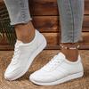 Fashion Women's Lightweight Casual Sneakers White PU Leather Comfort Sports Shoes for Women Lace Up Breathable Running Shoes Plus Size