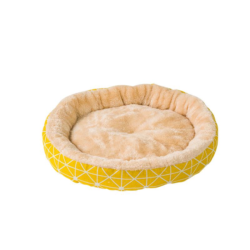 All-Season Cotton Linen Pet Bed - Round Cushion Nest for Cats & Dogs