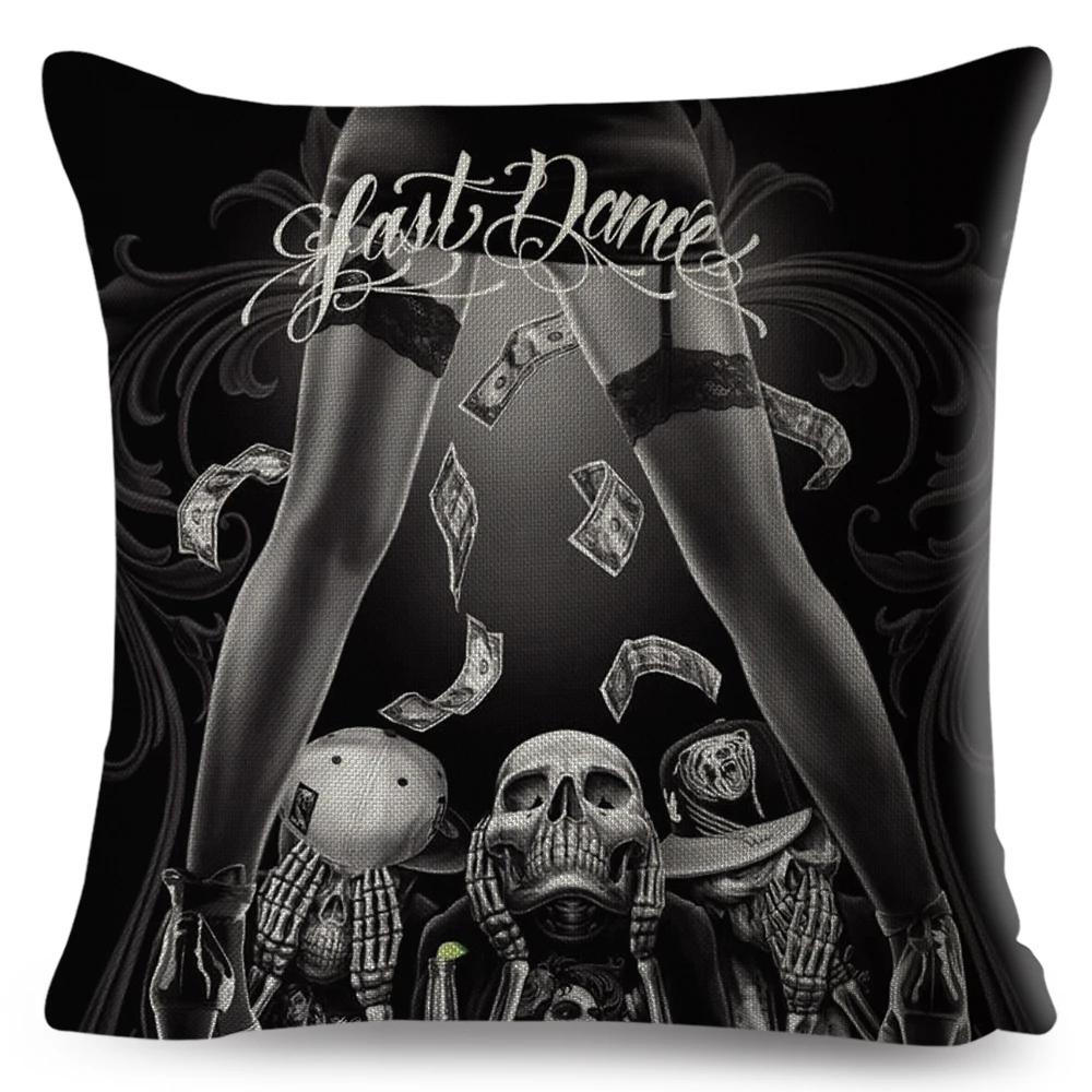 Mexico Chicano Sexy Women Skull Pillow Case Decor Cartoon Printed Girls Cushion Cover for Sofa Home Car Polyester 45*45cm