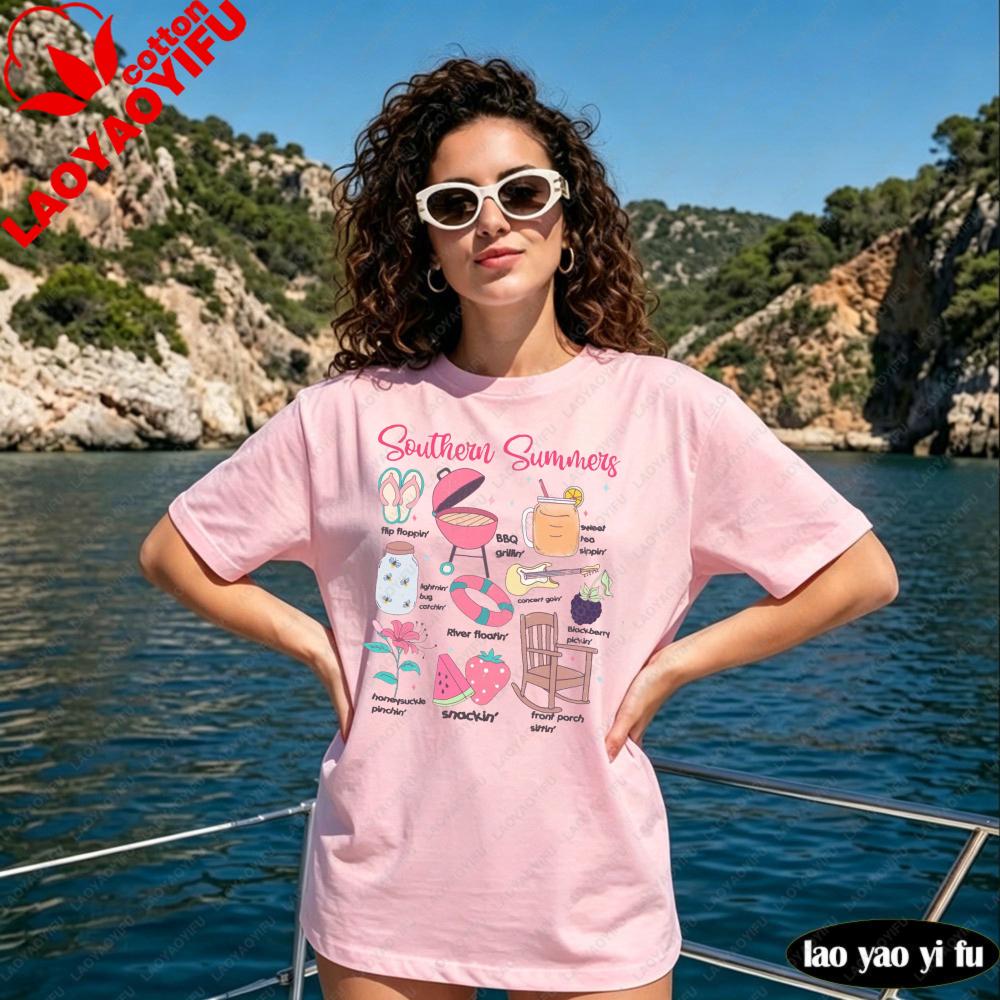Southern Summer Shirt Summer Vibes Tshirt Boho Style Beachy Vacation TShirt Unisex Fashion Casual Crewneck Cotton Short Sleeve S