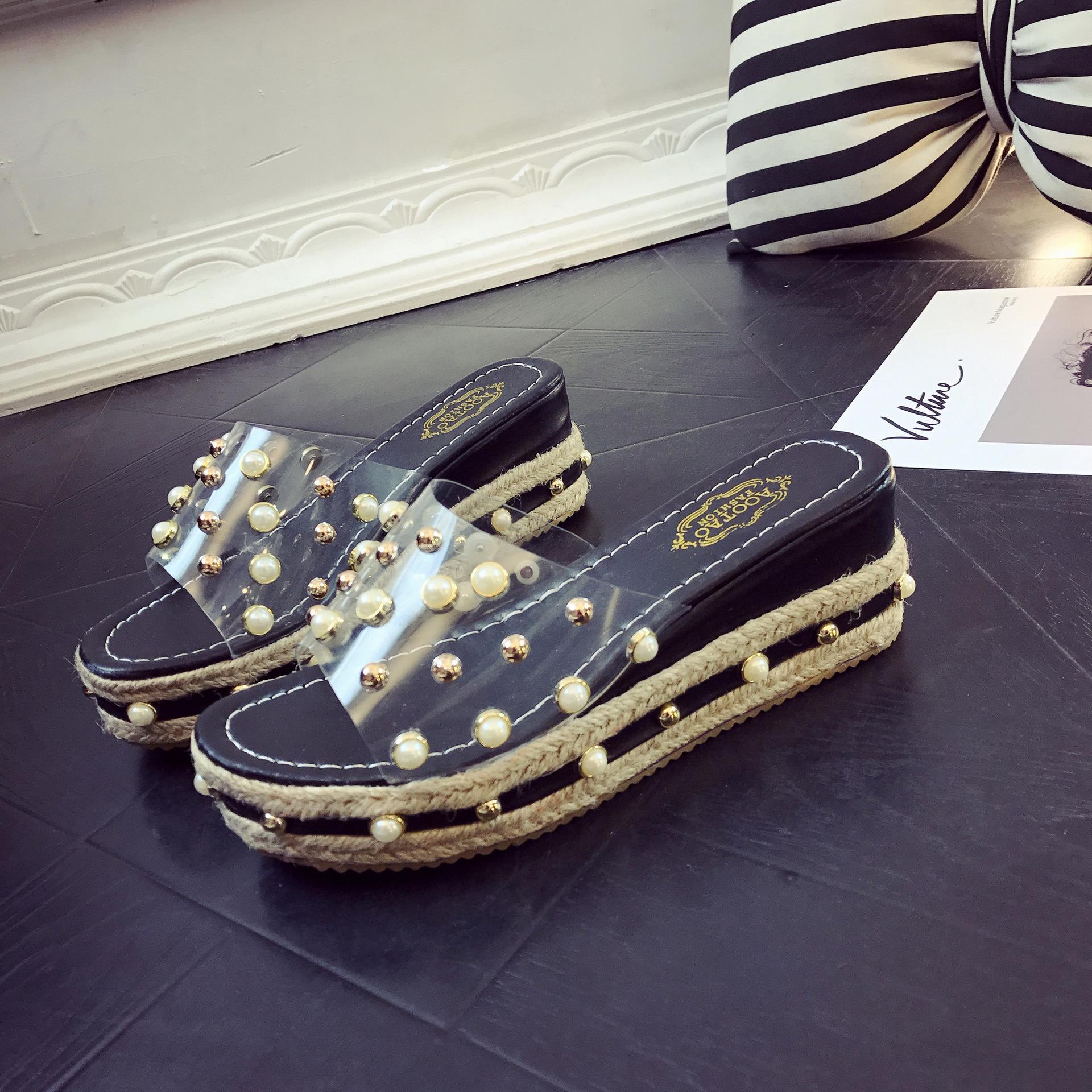 

Новые летние тапочки со стразами и жемчугом 2025 года 39 чёрный