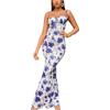 Women's Summer Floral Bodycon Maxi Dress Spaghetti Strap Sleeveless Boho Long Dresses