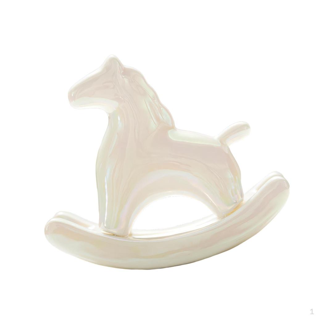 Ceramic Rocking Horse Statue Sculpture Electroplating Figurine for Table Centerpiece